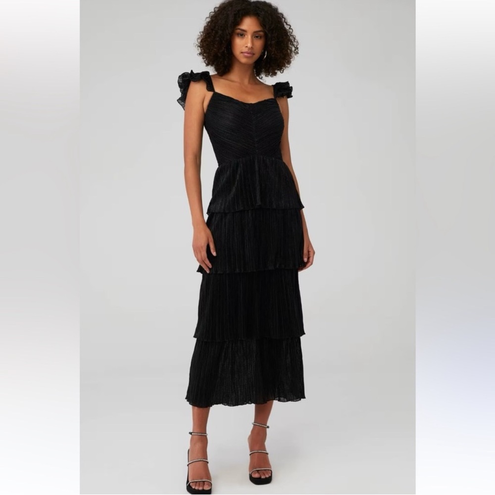 SAYLOR Quintana Revolve Black Ruffle Cap‎ Sleeve Tiered Midi Dress XS